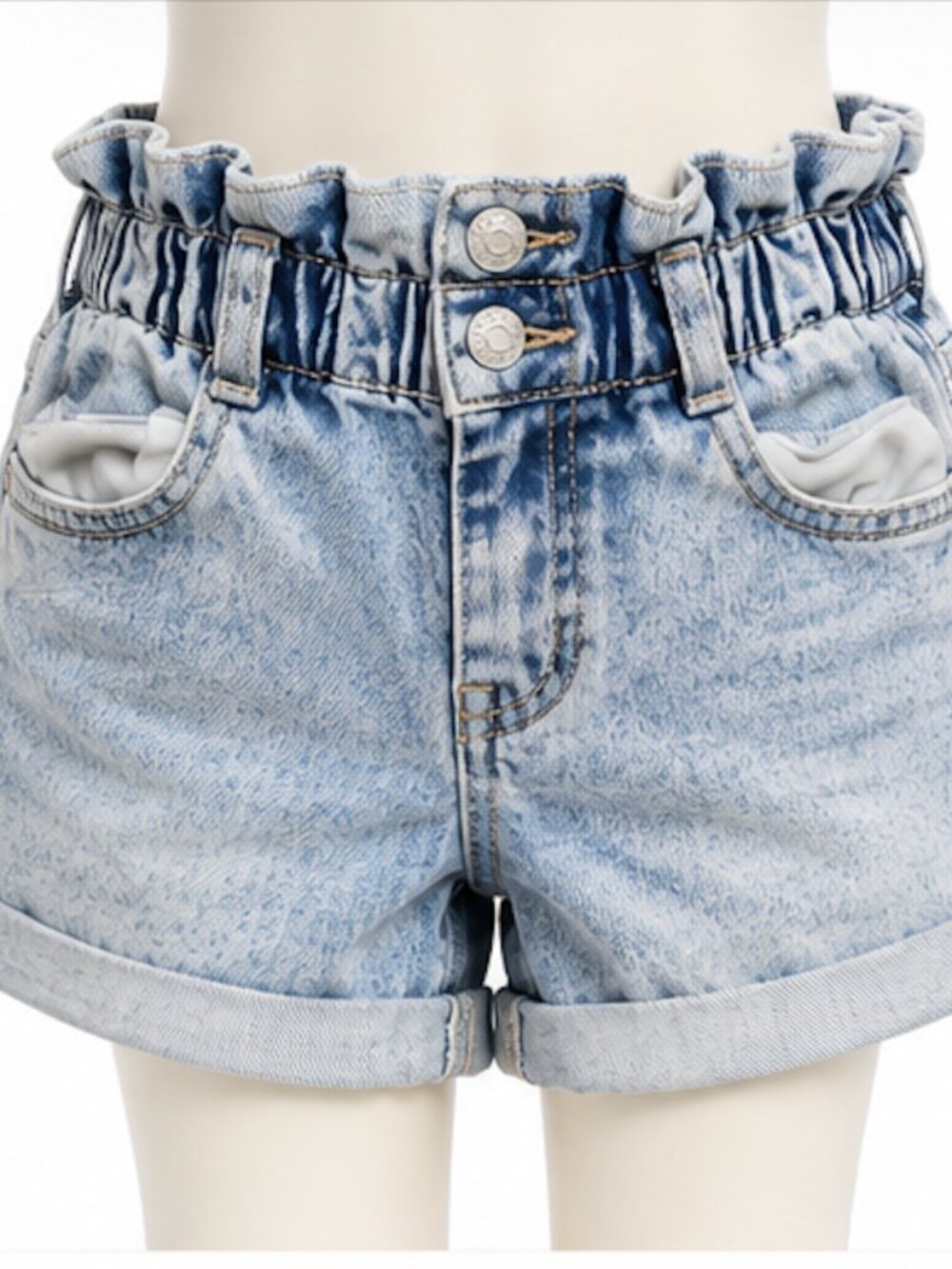 Justice Girls Light Acid Wash Paper Bag Denim Shorts Size 8 Slim
